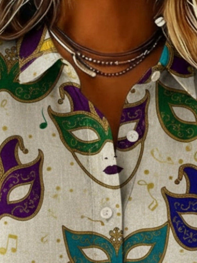 Carnival Women's Shirt Buttons Print Graphic Elegant