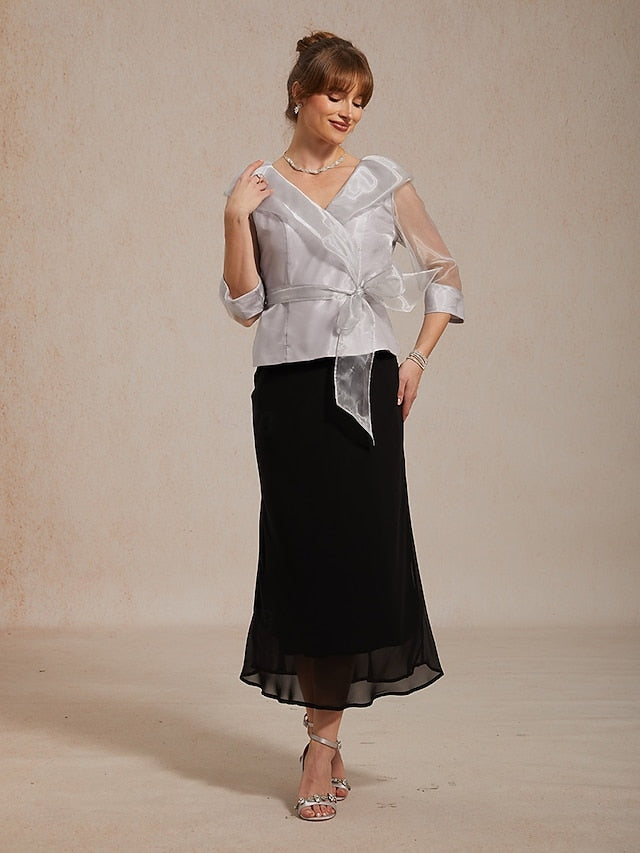 Women's Dressy Tops Ruched Illusion Solid Color Elegant 3/4