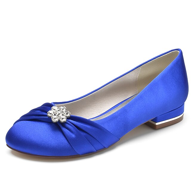 Wedding Women's with Light Flats Satin Rhinestone Blue