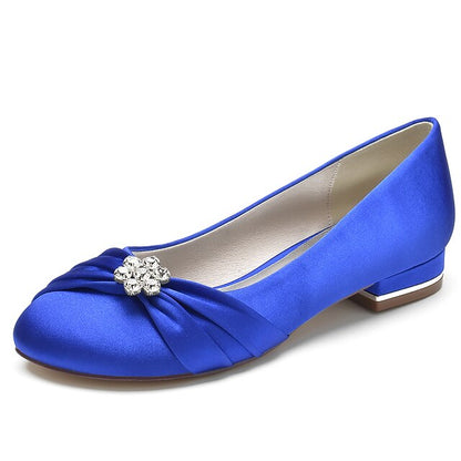 Wedding Women's with Light Flats Satin Rhinestone Blue