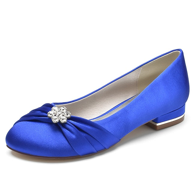 Satin Women's Wedding Flats Blue Rhinestone with Light