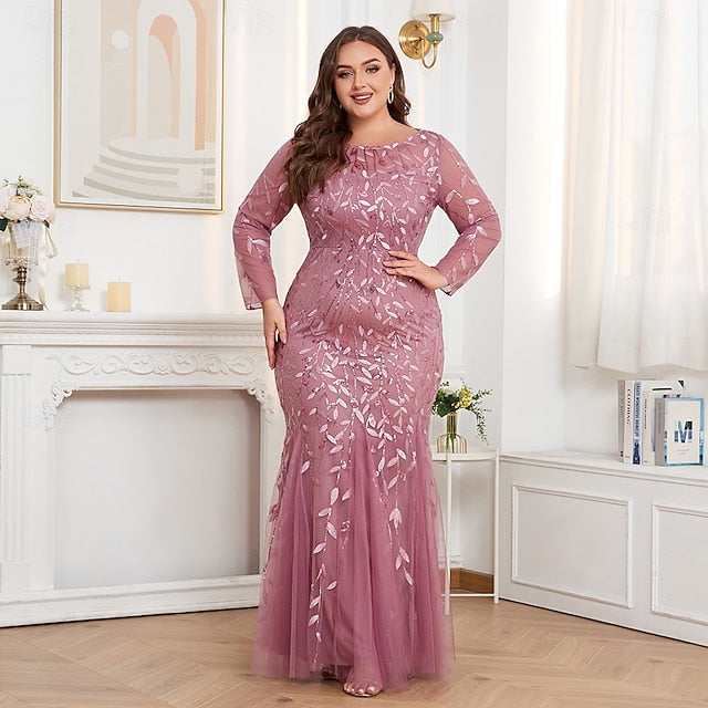 Mermaid Trumpet Floor Length Evening Gown Sparkle Plus Size