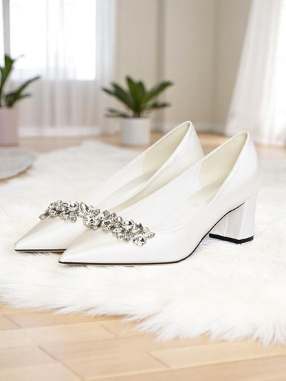 Women's Satin Wedding Pointed with Toe Pumps Champagne