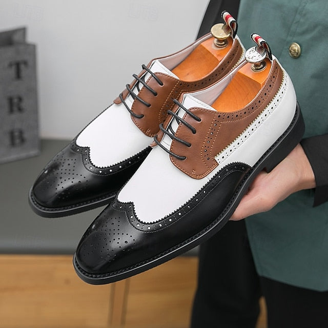and Men's White Oxford Wingtip Shoes with Brown