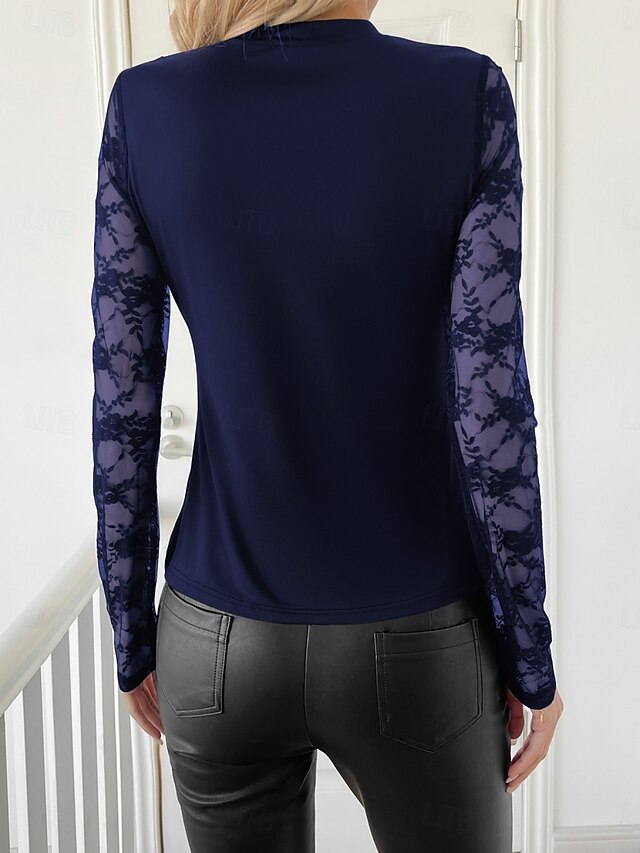 Women's Blouse Lace Patchwork Solid Color Leopard Stylish