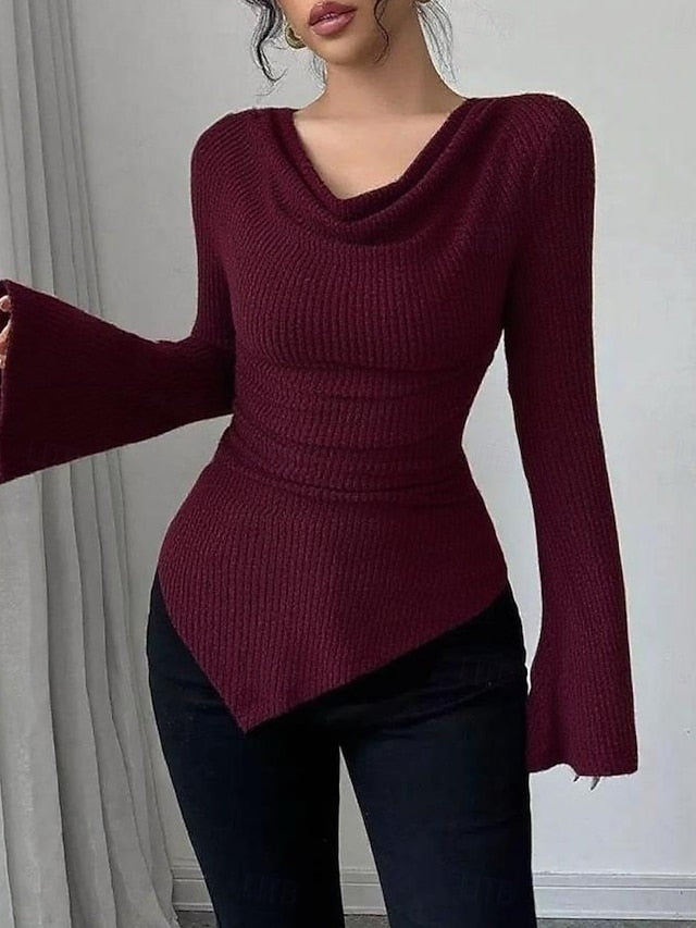 Women's Blouse Ruched Solid Color Elegant Stylish Basic