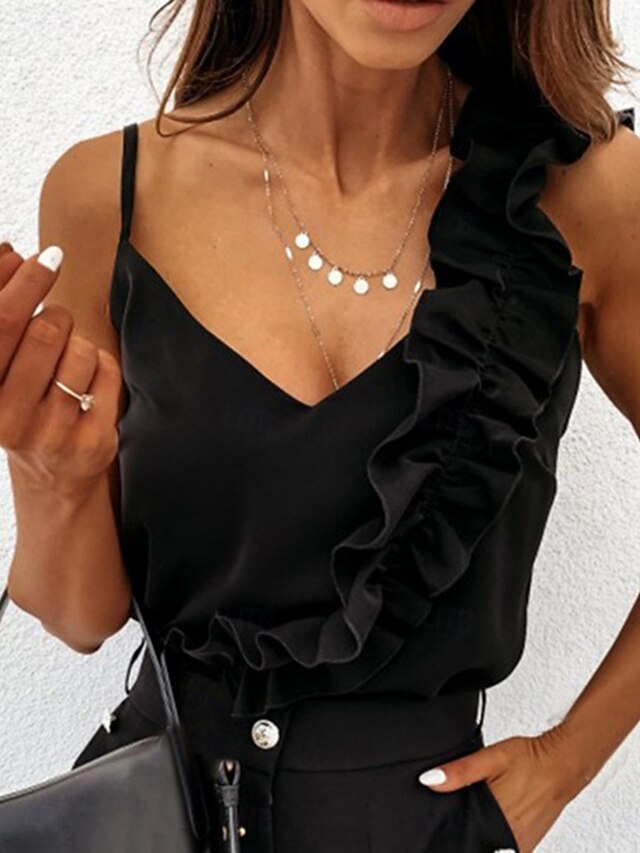 Women's Blouse Camisole Tank Top Ruched Ruffle Plain