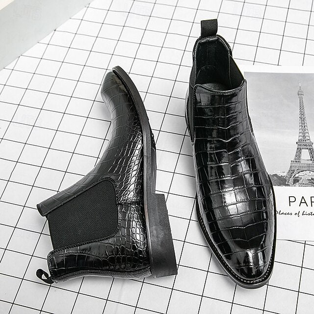 – Boots Slip-On Pattern Crocodile Men's Brown Chelsea