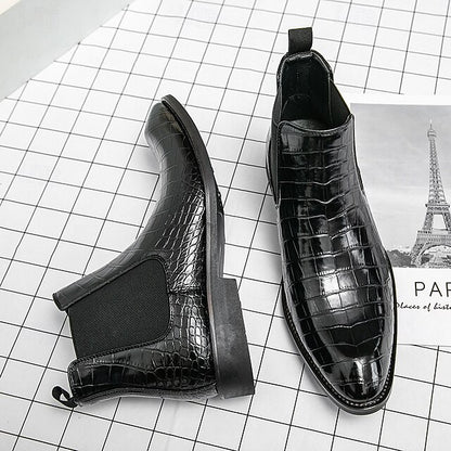 – Boots Slip-On Pattern Crocodile Men's Brown Chelsea