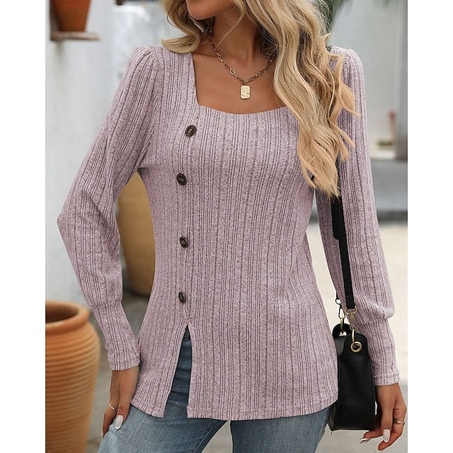 Women's Pullover Sweatshirt Casual Tops Buttons Long Sleeve