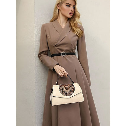 Floral – Faux Vintage Engraved Handbag Leather Women's