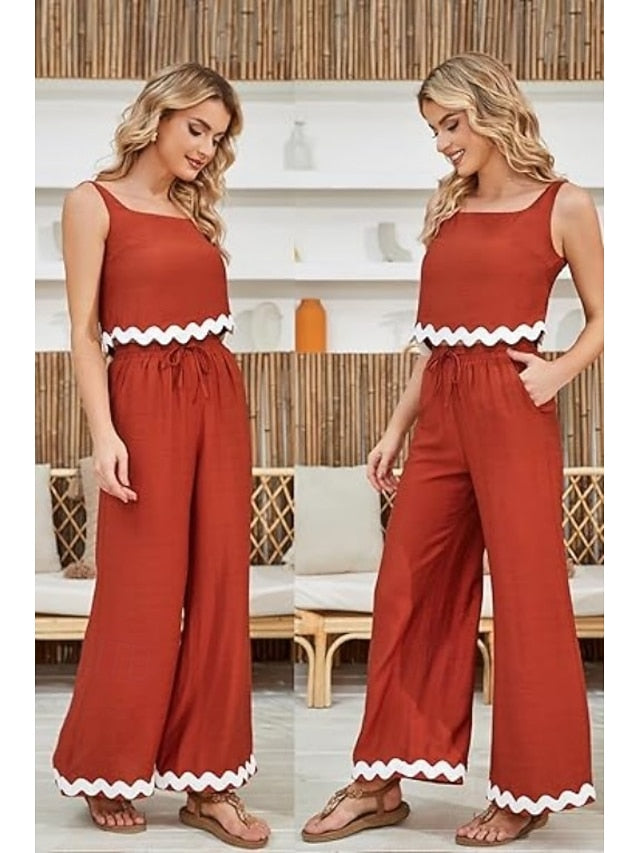 Women's tank top trousers wavy hem casual fashion suit