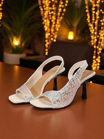 Sandals Stiletto Glitter - Women's Toe Slingback Square