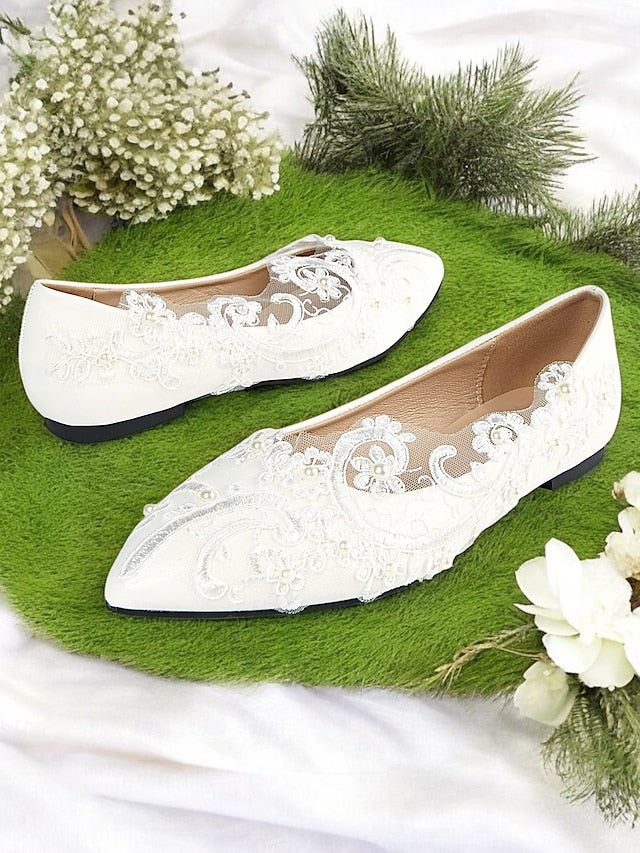 Shoes and Floral Mesh Wedding with Design Lace White Appliqué