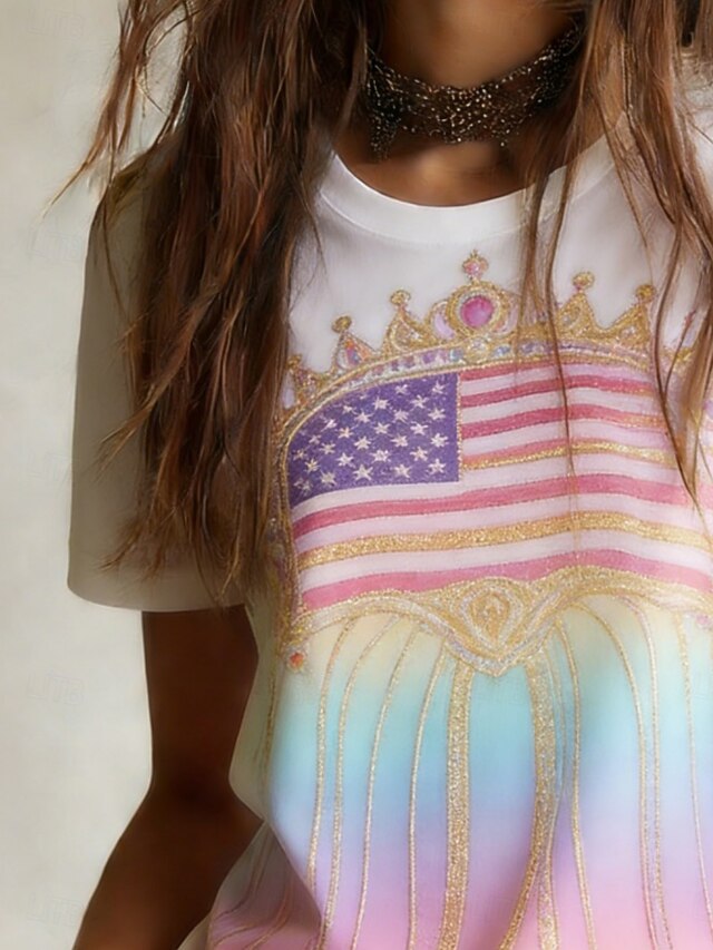 Women's T Shirt Tee Top Print Graphic American Flag Stylish