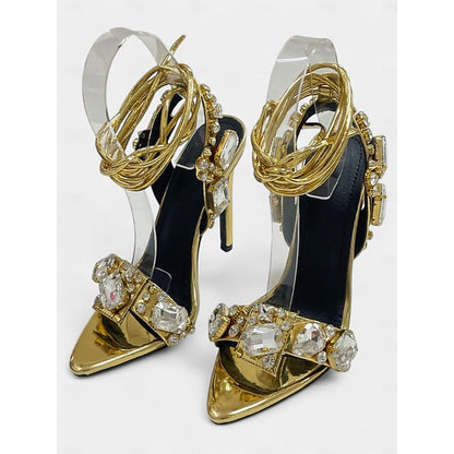 with Green Stiletto Women's Lace-Up Heels Metallic