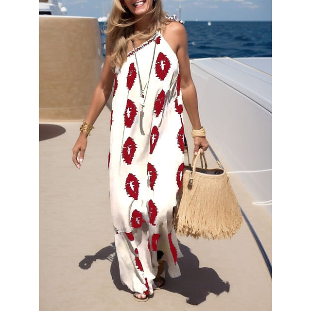 Women's Print Print Halter Neck Maxi long Dress Daily