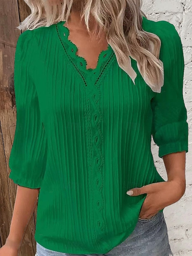 Women's Shirt Blouse Lace Tops Eyelet Plain Stylish Classic