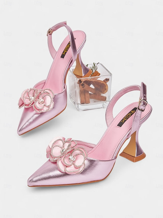 with Heels Pointed Satin Toe Pink Women's Floral