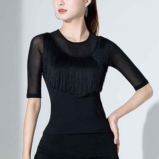 Latin Dance Ballroom Dance Activewear Top Fringed Tassel Ruching