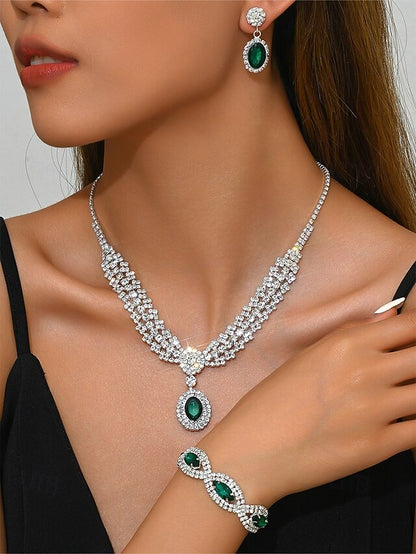 Green Elegant Women Crystal Luxury for – Set Necklace Jewelry