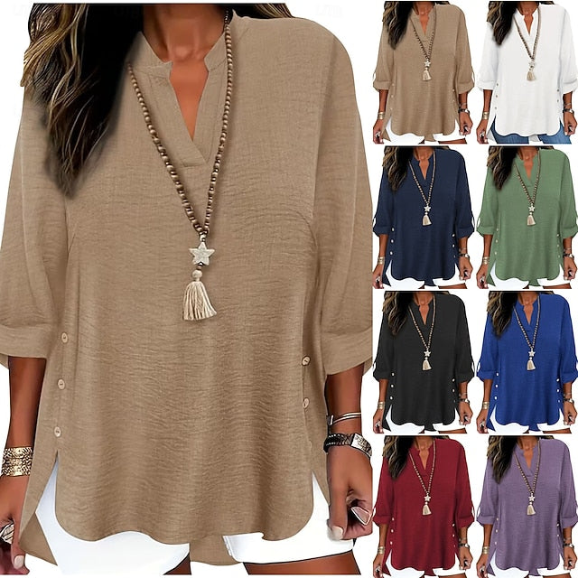 Women's Popover Shirt Casual Shirt Blouse Solid Color