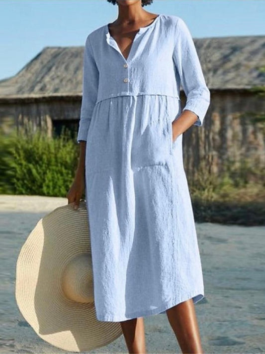Women's Blue Black Pink Summer Spring Midi Dress Faux