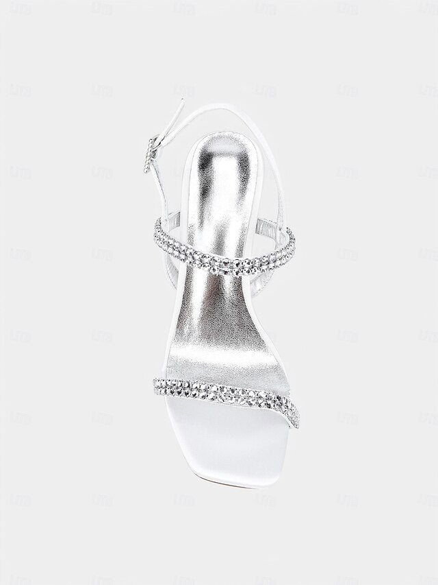 – Bridal Women's Heel Rhinestone Prom Sandals Block White