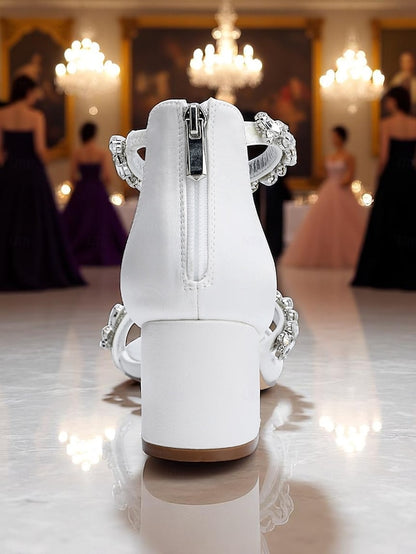 Satin Heel Block Sandals - Purple Women's Crystal