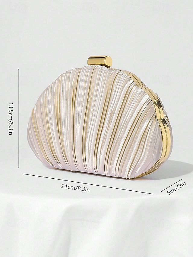 Women's Purse Clutch Shell Evening Satin Pleated