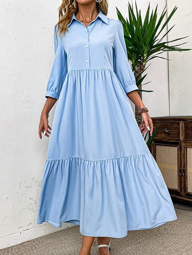 Women's Midi Dress Shirt Dress Fashion Modern Outdoor