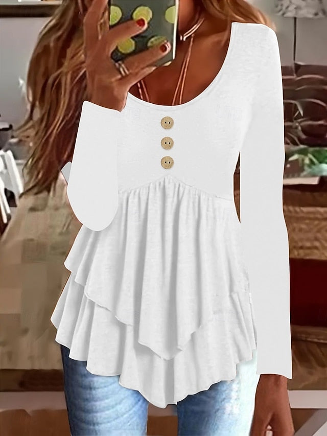 Women's Blouse Peplum Solid Color Stylish Casual Long