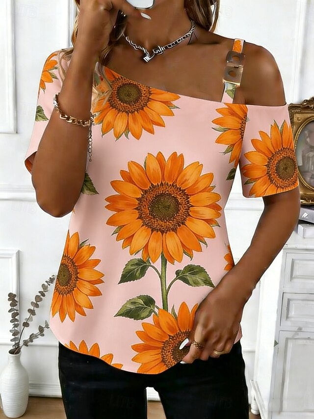 Women's T Shirt Tee Top Print Graphic Sunflower Fashion