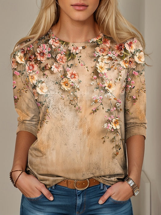 Women's T Shirt Casual Print Regular Tops Daily Yellow Pink