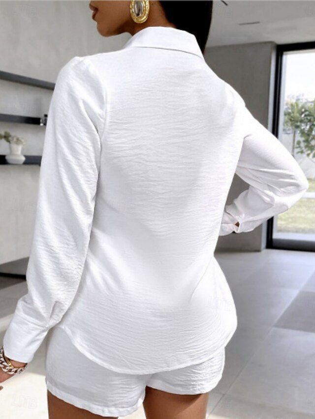 Women's Shorts Sets Bolero Top Long Sleeve Shirt Collar