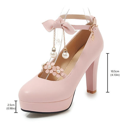 Elegant Mary Jane White Wedding Platform Heels Girls'