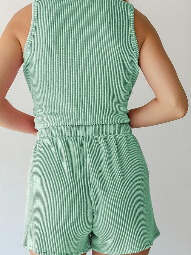 Women's Shorts Sets Bolero Top Sleeveless Crew Neck Plain