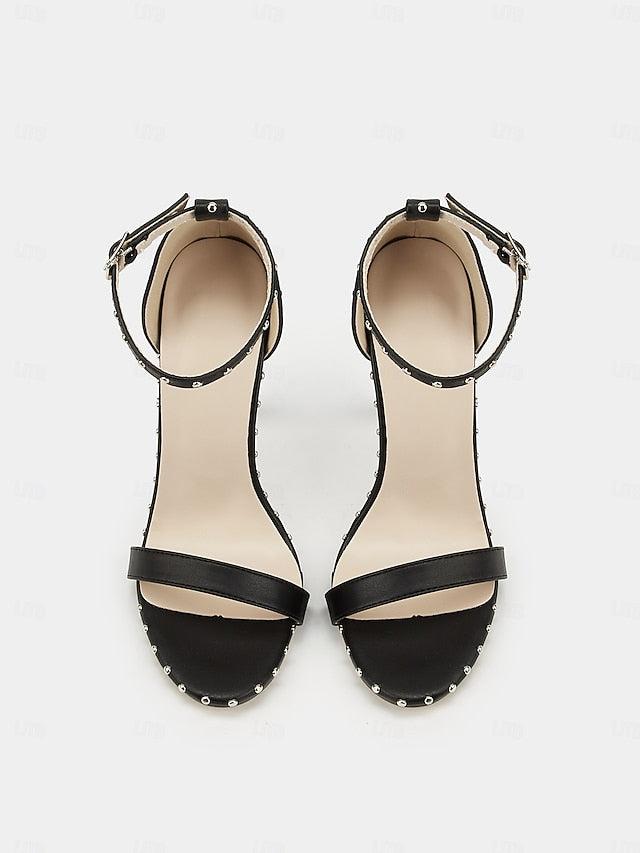 with Sandals Stiletto Black - Stud Embellishments Silver