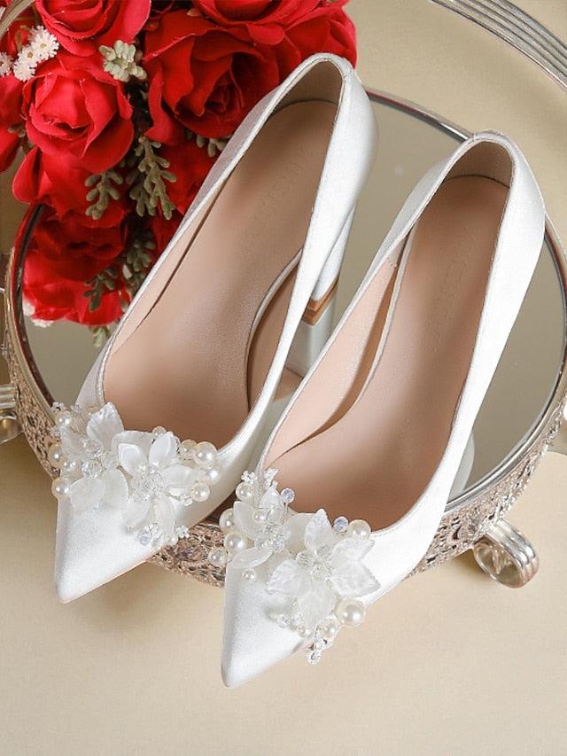 Heels Pearl with Wedding Crystal White Women's and