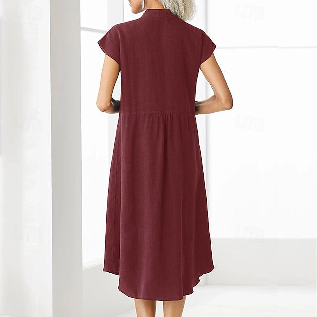 Women's Midi Dress Casual Dress Cotton Linen Dress Elegant