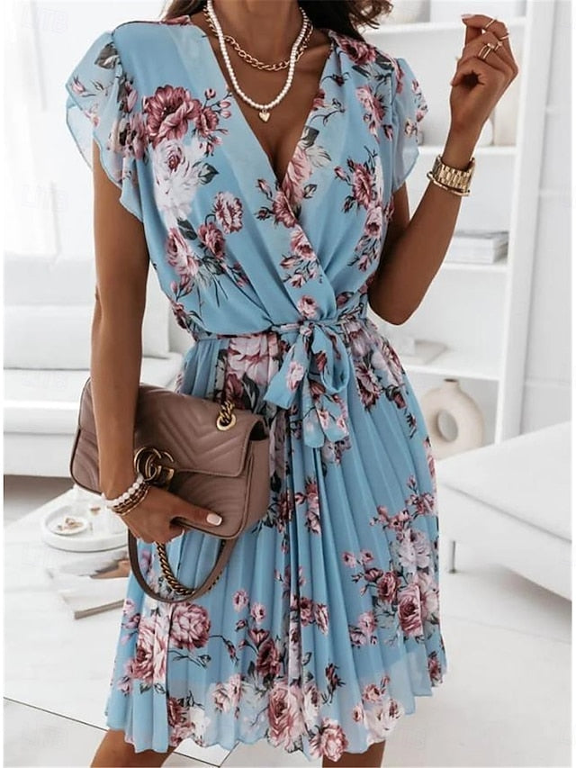 Women's Casual Dress Floral Print V Neck Mini Dress Stylish