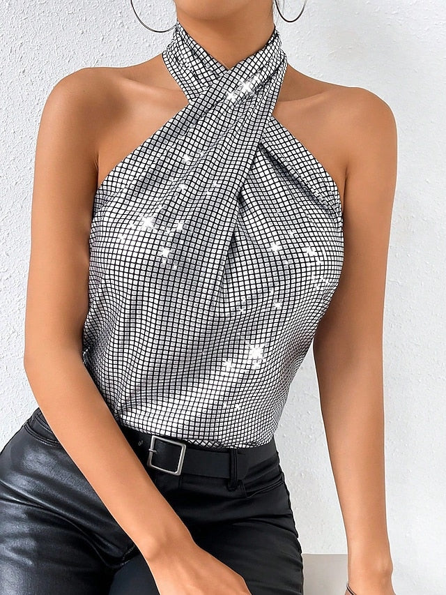 Women's Camisole Tank Top Sequins Solid Color Stylish