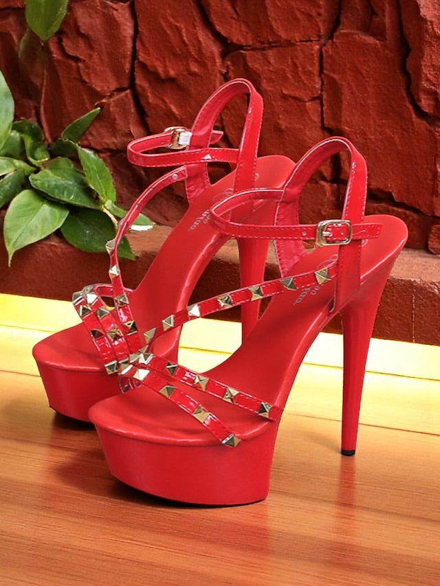 Women's with Heels Stiletto Platform Studded Straps