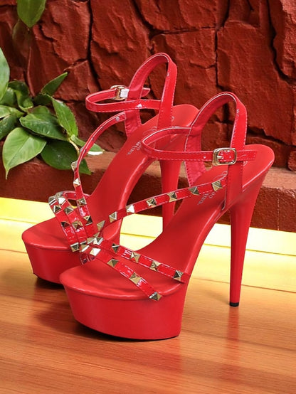 Heels Studded Women's Stiletto Straps Platform with