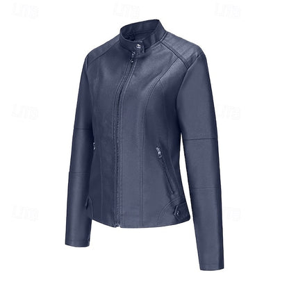 Comfortable Leather Zipper Pocket Jacket Faux Women's
