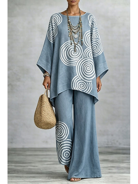 Women's Pants Sets Long Sleeve Round Neck Graphic Geometric
