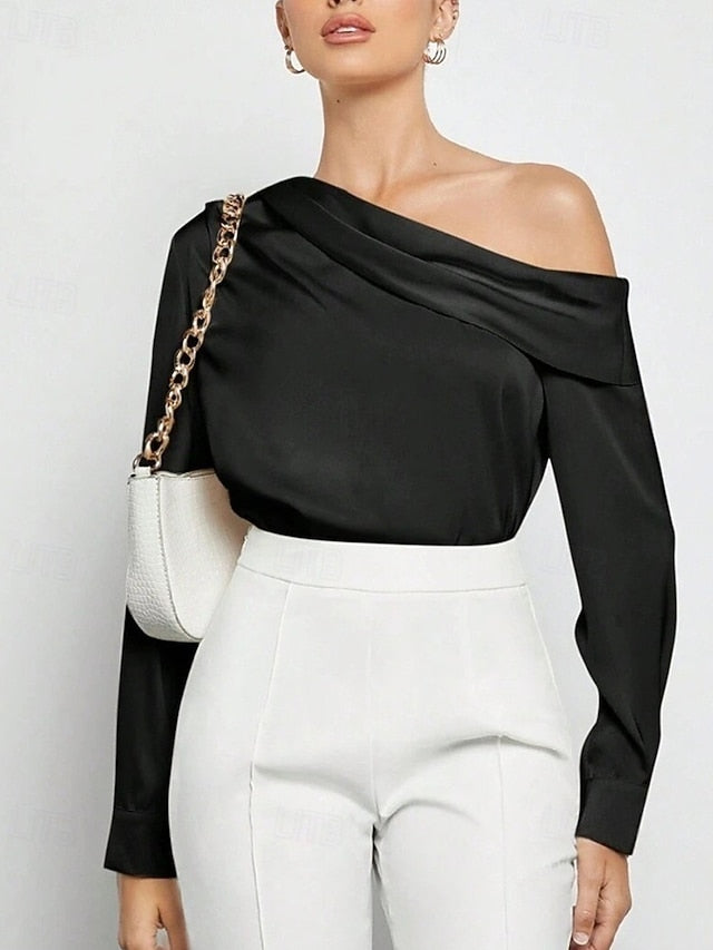 Women's Shirt Elegant Dressy Satin Top Asymmetric Solid