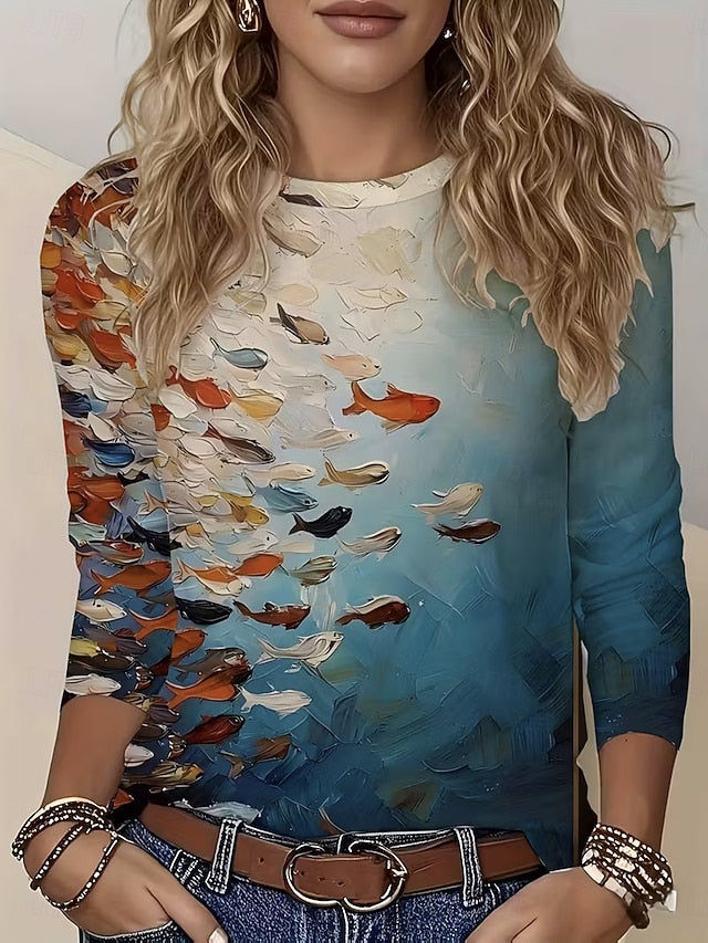 Women's T Shirt Print Ombre Graphic Scenery Vintage Stylish