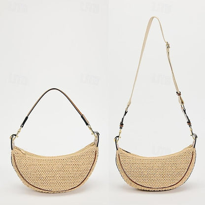 Straw Leather Women's Boho Crossbody Bag with Adjustable
