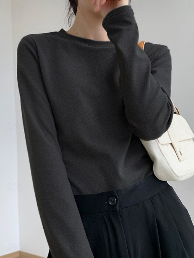 Women's Blouse Solid Color Stylish Casual Long Sleeve Crew